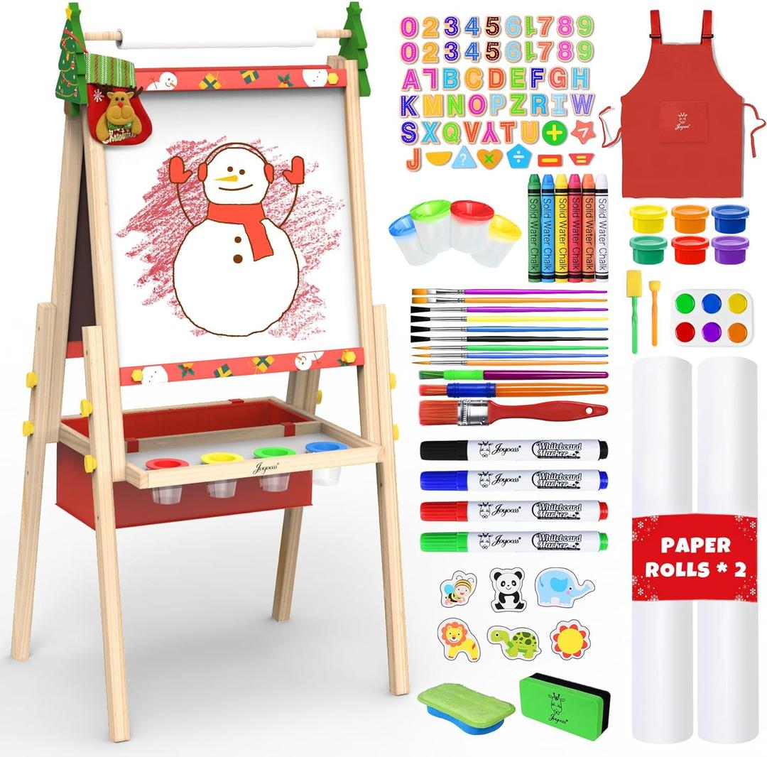 Joyooss Art Easel for Kids Easel for Toddlers,Christmas Gifts Adjustable Standing Wooden Toddler Easels Kid Dry Erase Board, Art Easel for Kids Age 2-4 4-8 9-12 Drawing Easels Girl Toys