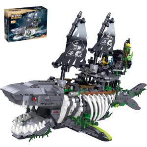 HJPLPXH Mechanical The Ghost Sea Shark Pirate Ship Building Blocks Set | Toys Gift for Kids Adult Collections Enthusiasts