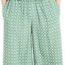 Max Studio Women's V-Neck Smocked Waist Jumpsuit, Green/Blue Deco Clover, Large, Green/Blue Deco Clover