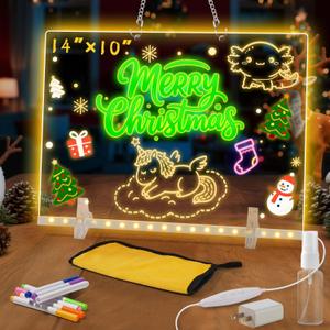 Lumiboard Led Drawing Board with 7 Colors,14"X10" Acrylic Dry Erase Board with Light, Include Adapter, Hanging Chain, Led Drawing Board for Kids with Stand,Birthday and Christmas Gifts for Kids (Colorful-Large 2)