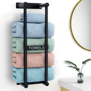 Bathroom Towel Storage Rack, 22-Inch Wall Mount, Holds 4 Large Rolled or Folded Bath Towels, Black