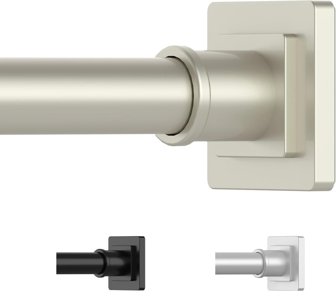 Brushed Nickel Shower Curtain Rod 31-79 Inches Non-Slip Shower Rod Tension Mounted No Drill Tension Shower Curtain Rods Spring Tension Rod for Windows Bathroom