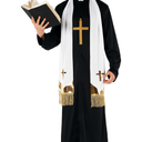 Morph Priest Costume Men Exorcist Outfit Adult Priest Costume With Collar Plus Accessories For Halloween Party, Size L