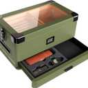 Case Elegance Military Glass Top Humidor, Matte Green with Front Digital Hygrometer, Spanish Cedar, Humidor Solution, Hydro System, and Accessory Foam Drawer - Holds (70-100 Cigars) by Klaro