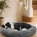 OhGeni 36 inches Calming Donut Orthopedic Dog & Cat Bed for Large Pets, Warming Comfort Fluffy Short Pile Fur, Durable Waterproof Machine Washable Removable Cover, Round Bed for Puppy, Dark Gray