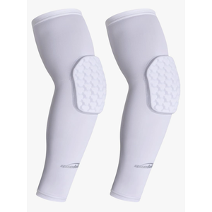COOLOMG Padded Arm Sleeves Compression Elbow Pads for Volleyball Basketball Football Youth Kids Adult White L