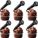 18pcs Black Glitter Microphone Dessert Cupcake Topper for Music KTV Theme Decor Supplies Boys Girls Happy Birthday Anniversary Wedding Party Decoration