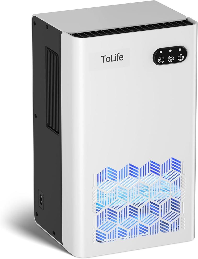 ToLife Dehumidifier for Home, 1000 sq.ft Dehumidifiers for Basement Bedroom Bathroom with 95 OZ Water Tank, Auto Shut Off 7 Colors LED Light, White Black