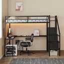 Metal Full Size Loft Bed with L-Shaped Gaming Desk & Storage Staircase
Loft Bed Full Size with LED Light, Charging Station, Storage Steps, Wardrob and Convertible Staircase for Teen/Adult Bedroom