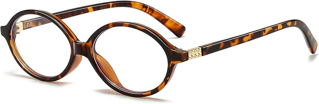 Oval Retro Blue Light Blocking Glasses for Women Men Vintage Fashion 90s Small Face Computer Screen Gaming TV Phones Anti Eyestrain & UV Glare Glasses Non-prescription (1 Pack of Leopard)