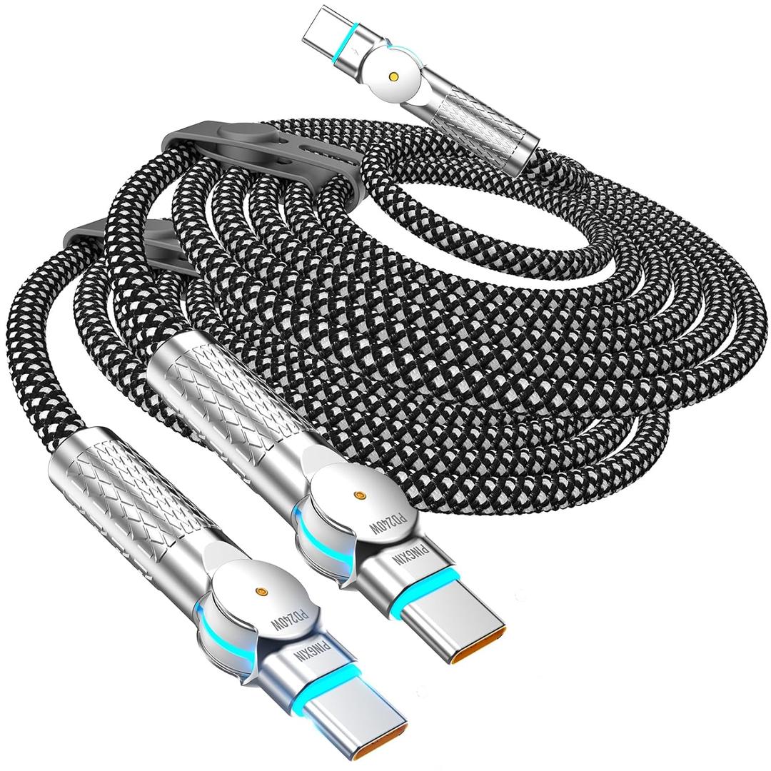 USB C to USB C Cable 6.6ft,240W 2-Pack Braided 180Rotating Type C Charging CableFast Charge for iPhone 16/16Pro/16Plus/16ProMax,MacBook Air,iPad Pro,Pixel,Samsung Galaxy S23/S24 Ultra-Black