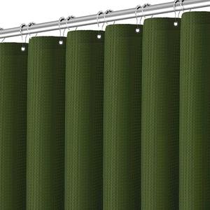 PANGSINNE Deep Green Shower Curtain - Waffle Weave Fabric Heavy Duty Shower Curtain for Bathroom, Water Repellent Weighted 256GSM Hotel Quality Machine Washable Bath Curtains with 12 Hooks, 72Wx72H