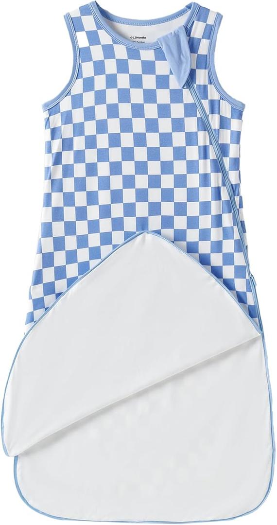 Rayon Made from Bamboo 0.5 Tog Baby Sleep Sack Newborn Sleeping Bag Sack 2-Way Zipper Checkered Infant Wearable Blanket, Size: 18-24 Months