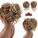 SARLA 2PCS Messy Bun Hair Pieces for Women Detachable Claw Clip Wavy Curly Synthetic Hairpieces for Updos with Tendrils Fake Scrunchies Ponytail Extension Bernstein Multi