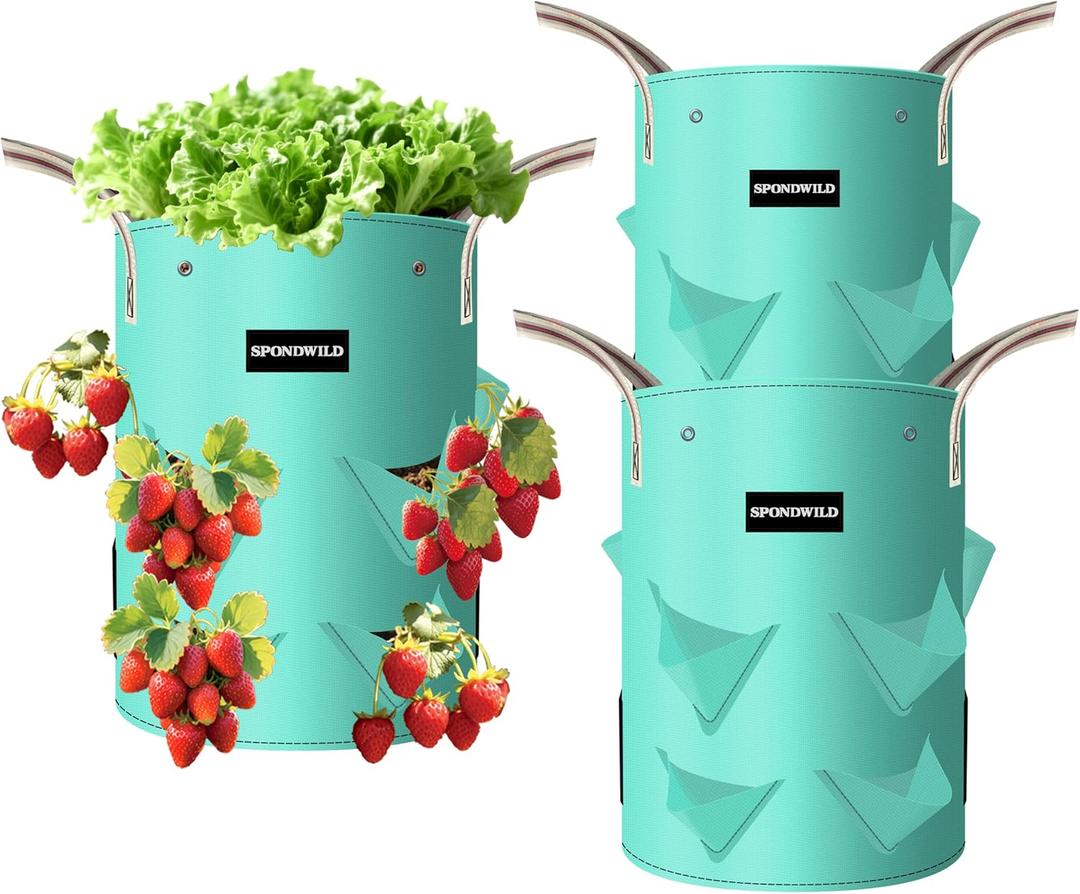 3 Pack 10 Gallon Strawberry Grow Bags, Heavy Duty PE Plant Pots with Breathable Windows and Drainage Holes, Ideal for Strawberries, Veggies, Flowers and Balcony