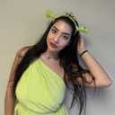 2 x Women Green Monster ears Headband Crown Love necklace Halloween costume accessories photo props