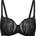 Deyllo Women's Sexy Lace Bra Demi Sheer Mesh Balconette Unlined Bras Underwire (Black)