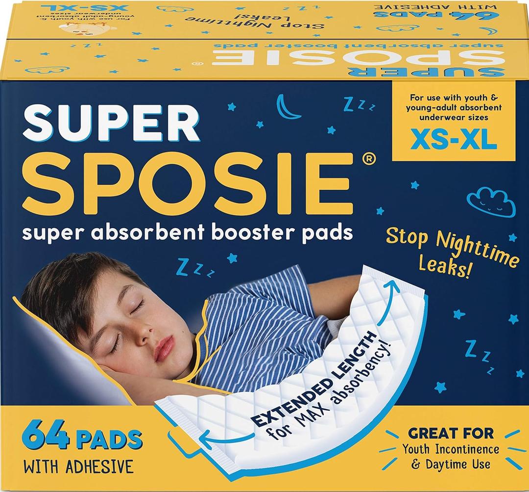 Super Sposie Booster Pads, Max Absorbency for Nighttime Diapers, Use with Overnight Diapers Size 5+, Incontinence Protection