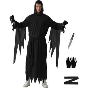 Halloween Scary Ghost Costume for Adults Kids, Halloween Up Party, Cosplay with Accessories Set (Medium)
