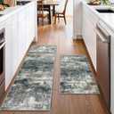 GENIMO Kitchen Rugs Sets of 2 Non Slip Washable Kitchen Mats for Floor, Waterproof Abstract Kitchen Runner Rug, Floor Mat Carpet for Hallway, Laundry, Sink, Entryway, Bathroom, Black/Brown