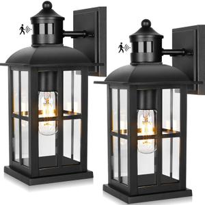 13in Motion Sensor Porch Lights, Anti-Rust 100% Aluminum Dusk to Dawn Outdoor Light Fixtures, Exterior Wall Lanterns Sconce Lighting Black, Outside Lights for House Wall Mount for Entryway Garage, 2 packs