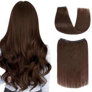 Halo Hair Extensions Real Human Hair, S-noilite Hair Halo Extensions for Women 18inch Dark Brown Halo Extensions Invisible Wire Hair Extensions