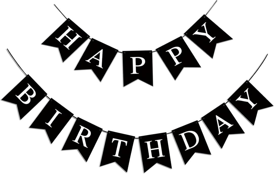 Happy Birthday Banner, Black Happy Birthday Decorations Birthday Sign for Birthday Party Backdrop Decor, Black Happy Birthday Sign Party Hanging Supplies for Girls Boys and Women