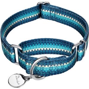 Martingale Collar Dog Collar No Pull Pet Collar Heavy Duty Dog Martingale Collars Silky Soft with Unique Geometric Pattern for Medium and Large Dogs (Large, Turquoise) (Large, 1 Inch Wide)