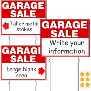 Remiawy Garage Sale Signs, 3 Pcs Yard Signs with Metal Stakes, 17x13 Inch Double Sided Large Corrugated Plastic Garage Sale Kit with Directional Arrows Stickers for Event, Weatherproof, Red