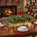 Weysat 2 Pack Artificial Christmas Norfolk Pine with Rustic Wooden Pot Realistic Norfolk Faux Greenery Pine Stems Christmas Fake Cedar Stems for Xmas Home New Year Winter(16.14 x 3.7 x 8.66 Inch)