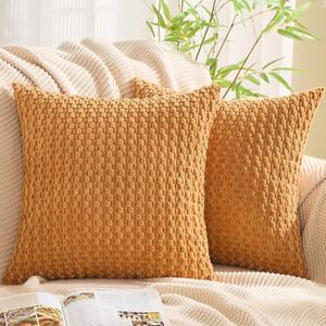 GAWAMAY Decorative Throw Pillow Covers 24x24 Inch Set of 2 for Living Room Couch Bed Sofa, Farmhouse Square Cushion Cover Soft Striped Corduroy Pillow Cases Boho Accent Home Decor (60x60cm) Dark Green