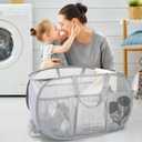 Collapsible Laundry Baskets, Upgrade Pop Up Laundry Hamper with Convenient Bags, Foldable Laundry Basket Mesh Light Weight, Easy to Carry Clothes Hampers for Laundry, Dorm, Toys, Travel Grey