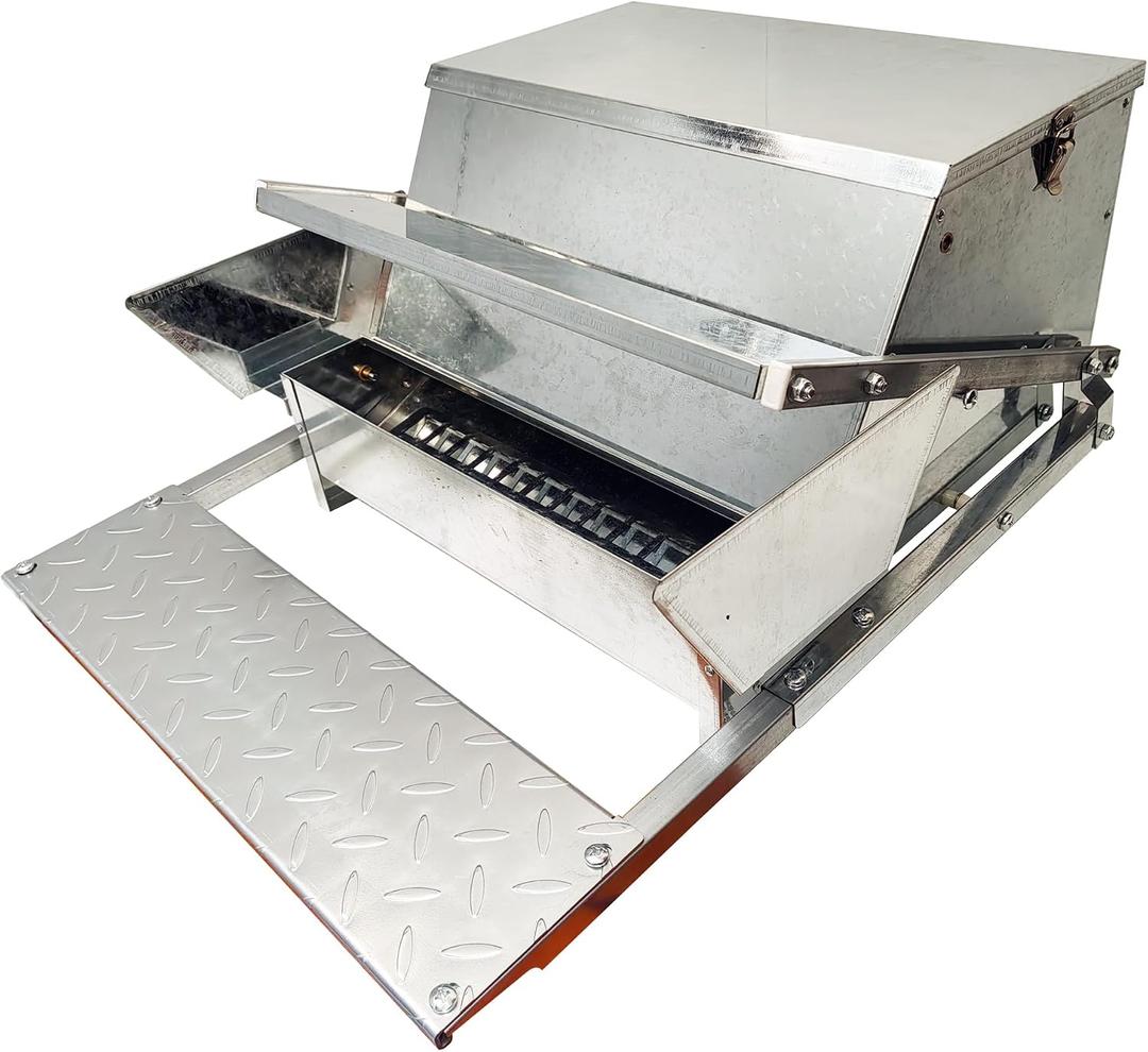 Chicken Feeder Galvanized 25Lbs Capacity Weatherproof Treadle Chicken Feeder Rodent Proof