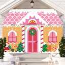 4Pcs Christmas Gingerbread Door Decoration Xmas Party Door Covers Backdrop Christmas Gingerbread House Decorations Xmas Hanging Doors Banner for Holiday Classroom Office Home Party Porch Sign (Pink)