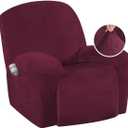 H.VERSAILTEX Velvet Soft Oversized Recliner Chair Covers Stretch Slipcover for Recliner Chair 1 Piece Modern Rich Velvet Form Fit Stylish Protector(Burgundy, Large)