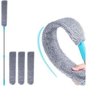 Retractable Gap Dust Cleaner Cleaning Tools with 3 Microfiber Dusting Cloths Long Handle 48.5inches Washable and Retractable Duster Brush for Cleaning Under Appliances Furniture Couch Fridge