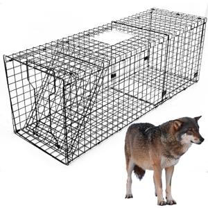 Heavy Duty Live Trap 59x20x22 Inch Extra Large Steel Collapsible with Humane Trap Release Door for Large Dogs, Foxes, Coyotes, Bobcats and Other Live Animals.
