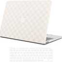 Compatible with MacBook Air 13 inch Case 2022 2021 2020 2019 2018 M1 A2337 A1932 A2179 Touch ID & Retina Display, Elegant Leather Plastic Hard Shell Case with Keyboard Cover, Beige PVC Grid
