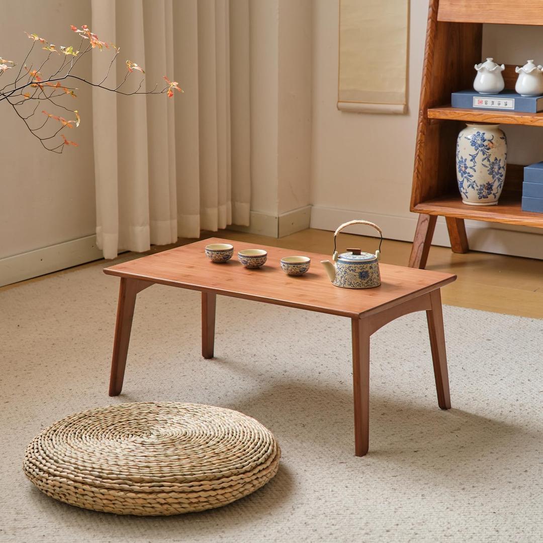 JIKUGO Bamboo Folding Coffee Table No Assembly Required Japanese Floor Table for Bedroom Living Room, Walnut, 26 x 15.8 x 11.8 Inches, Large