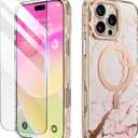 4 x MATEPROX Magnetic Marble Compatible with iPhone 16 Pro Case 6.3'' [2024],Stylish 3D Pattern Protective Phone Cases [Compatible with MagSafe] with Screen Protector Lanyard-Frosted Pink