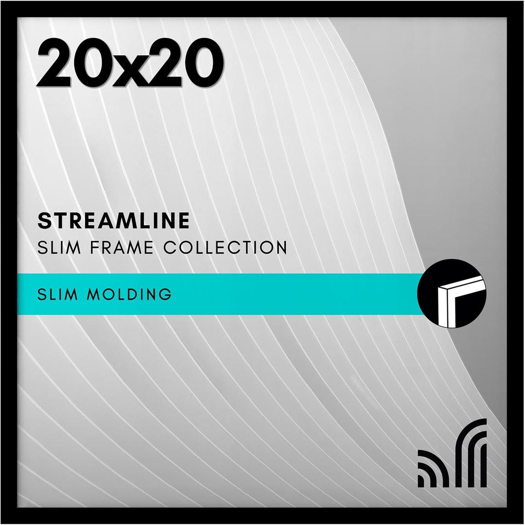 Americanflat 20x20 Picture Frame with Polished Plexiglass - Streamline Collection - Thin Border Square Frame for Wall Display - Hanging Hardware Included - Black