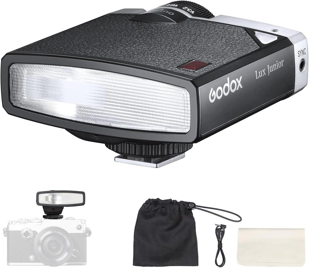 Godox Lux Junior Flash for Canon/Sony/Fujifilm/Nikon/Panasonic/Olympus, GN12 with 7 Levels Flash Power, S1/S2 Optical Control, GODOX Lux Junior Retro Camera Flash for Sony ZV1/ZVE10, NOT for ZV-1F