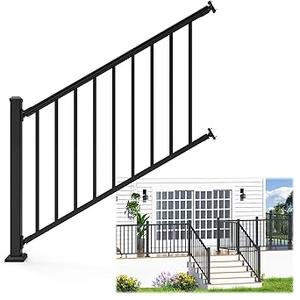 36 in. H x 4 ft. W Porch and Deck Railing Kit, Aluminum Stair Railing Kit, Black Textured Powder-Coat Finish Railing System for Concrete Steps or Wooden Stairs(1 Post, 1 Panel)