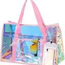 Gohgoh Beach Bag 29L Sand-proof Holographic Beach Bag Iridescent Beach Tote Bag with Zipper and Phone Pouch for Beach, Pool (Pink)