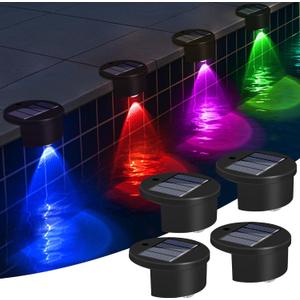 Solar Above Ground Pool Lights, 4 Pack Waterproof Swimming Pool Side Light, Outdoor Wireless Inground Pool Lighting, LED Lights for Around Pool, Waterfall, Stair, Fence, Deck, Decor Accessories Stuff