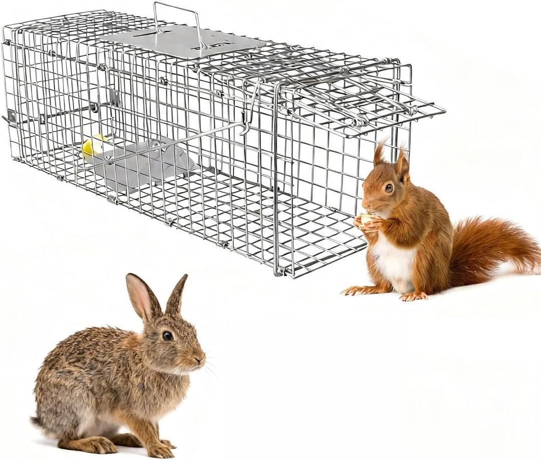 Humane Animal Trap, 23.3"x7.2"x7.7" Foldable Live Cage Traps for Kitten Rabbits Racoons Beavers Groundhogs and Other Live Animals, Easy to Catch and Release, Work for Indoor Outdoor