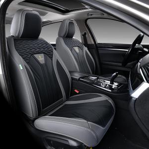 FLORICH Seat Covers for Cars, Waterproof Seat Covers, Leather Car Seat Covers 2 Pack, Universal Seat Cushion Protector for Most Cars Trucks SUV-Gray&Black