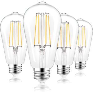 PARTPHONER LED Light Bulbs Dimmable Vintage Edison Bulb, E26 LED Bulb 60W Equivalent 720 Lumens, Neutral White 4000K, ST58 Antique LED Filament Bulb CRI 85+, Clear Glass, Pack of 4