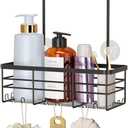 HapiRm Hanging Shower Caddy Organizer - No Drilling Shower Organizer with Hooks, Rustproof & Waterproof 304 Stainless Steel Bathroom Shelves - Black (1 Basket)