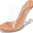 Women's Clear Wedge Heels - 4 Inch Open Toe Chunky Heels with Transparent Upper & Genuine Leather Sole |  Cork, Size 7